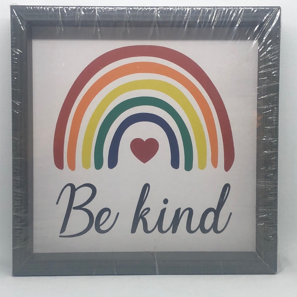 🌈 ❤️ Rainbow & Heart Be Kind Sign 🪧 🌈 ❤️ NWT 6”L x 6”T x1.5”W